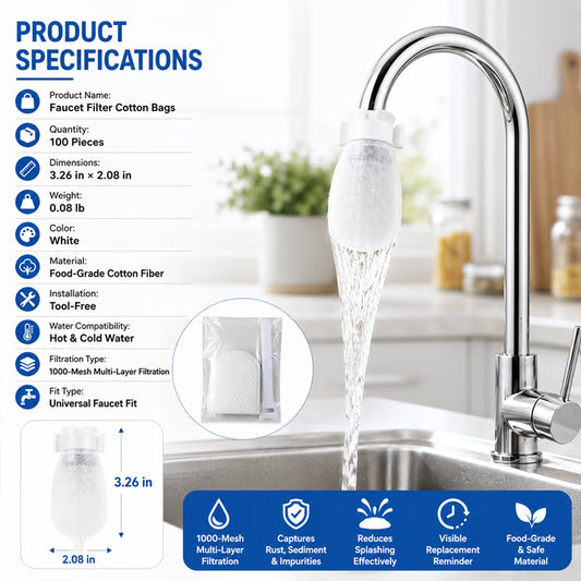 Faucet Filter Cotton Bags - Universal, 100 PCS Splash-Proof Faucet Filter Set 2