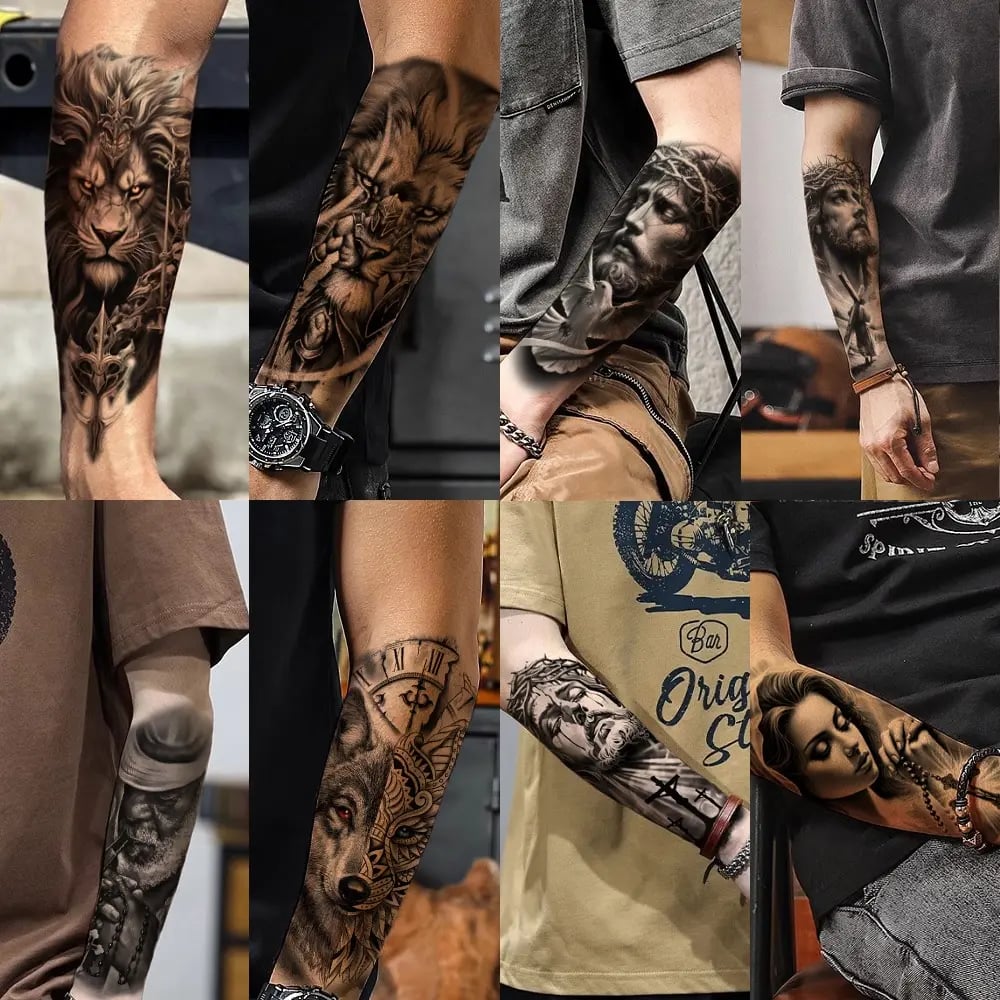 🔥HOT SALE 55% OFF🆒72 Sheets Large Black Temporary Tattoo Stickers - Tribal Wolves, Tigers, Lions, Snakes, Skulls