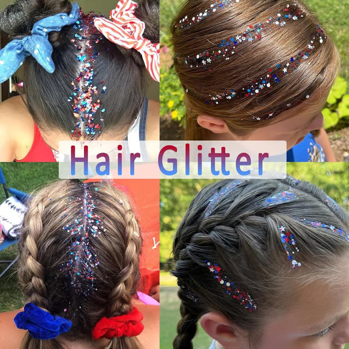🇺🇸 Patriotic-Themed Body Glitter Sticks Waterproof Red, White & Blue Face & Hair Glitter for Parties, Celebrations & Game Day Looks ✨🎆