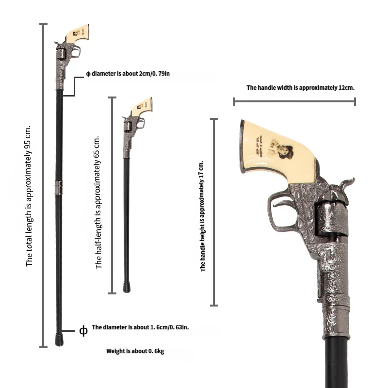🤠 Vintage Western Walking Cane – Revolver-Inspired Handle