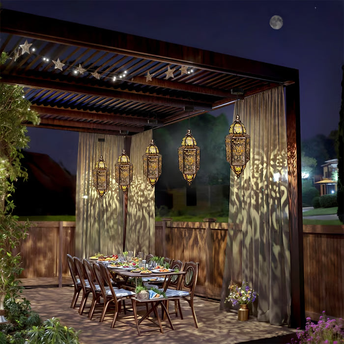 🌙 Solar Outdoor Decorative Lantern Lights Moroccan-Style Metal Hanging Garden Lights | Waterproof Solar Patio & Pathway Decor 🌿✨
