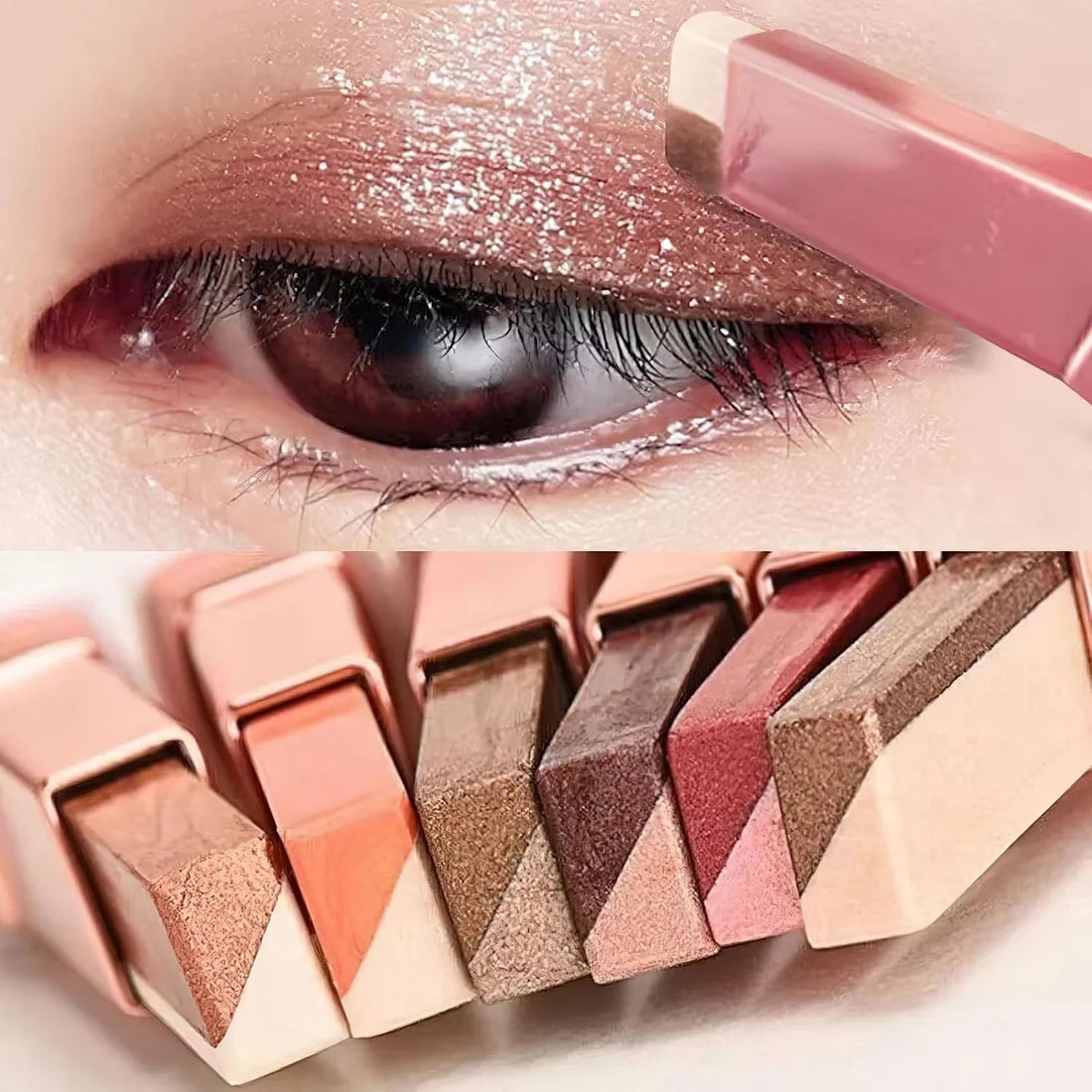 Two-Tone Shimmer Gradient Shadow, Duo Chrome Metallic Eyeshadow Stick Waterproof Glitter Eye Shadow Pen