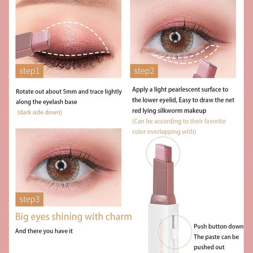 Two-Tone Shimmer Gradient Shadow, Duo Chrome Metallic Eyeshadow Stick Waterproof Glitter Eye Shadow Pen
