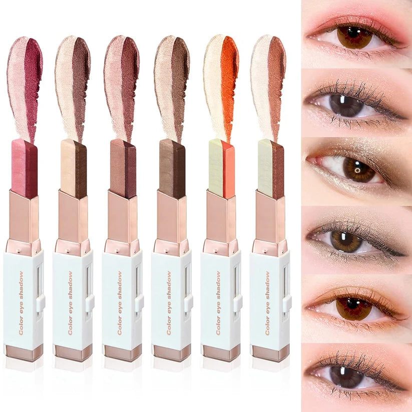 Two-Tone Shimmer Gradient Shadow, Duo Chrome Metallic Eyeshadow Stick Waterproof Glitter Eye Shadow Pen