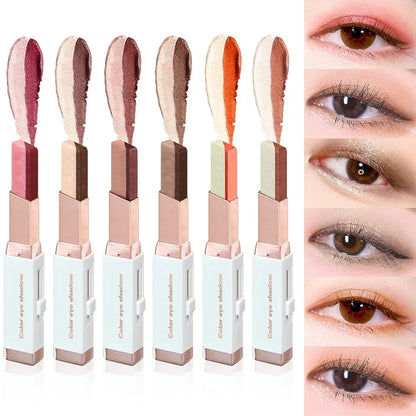 Two-Tone Shimmer Gradient Shadow, Duo Chrome Metallic Eyeshadow Stick Waterproof Glitter Eye Shadow Pen
