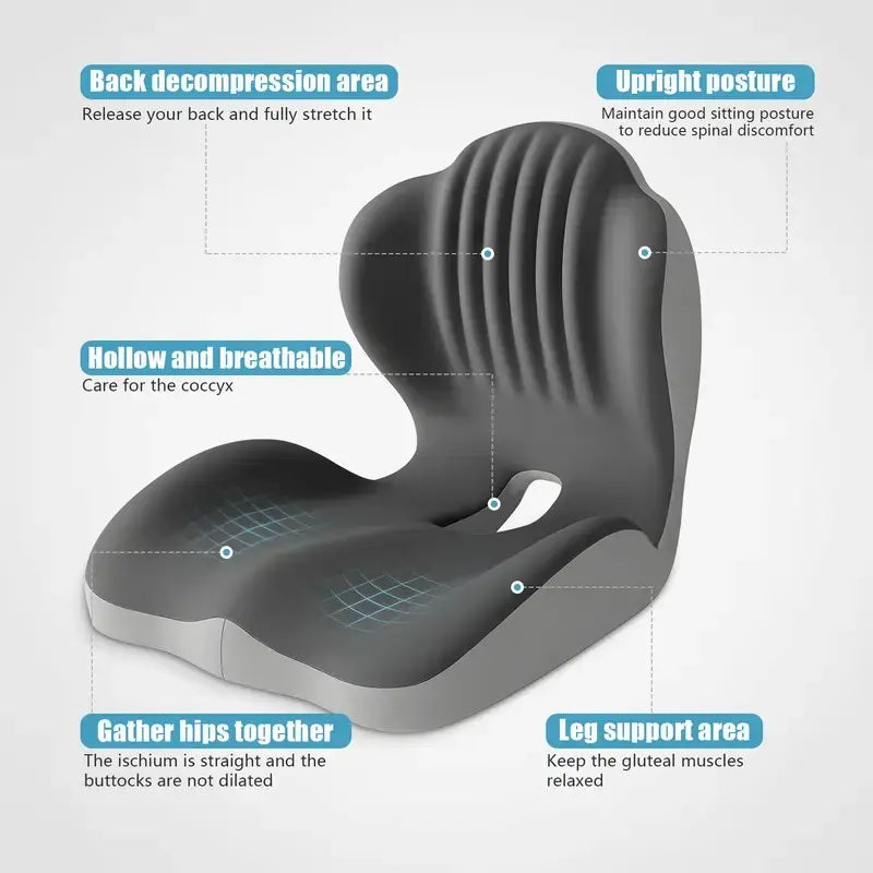 🔥HOT SALE 55% OFF💺Ergonomic Memory Foam Seat Cushion with Lumbar & Back Support, Relieves Back Pain, Reduces Pressure