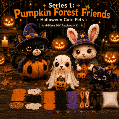 🔥 50% OFF TODAY | 🎃 Halloween Friends 4-Piece DIY Patchwork Kit Collection 🧵👻