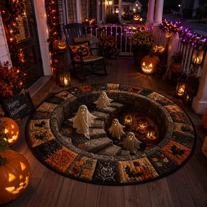🔥HOT SALE 50%OFF👻3D Haunted Staircase Round Rug – Spooky Halloween Optical Illusion