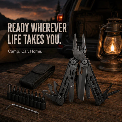 🏕️ 16-in-1 Camping Multi-Tool with Full-Size Scissors & Carrying Pouch