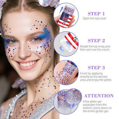 🇺🇸 Patriotic-Themed Body Glitter Sticks Waterproof Red, White & Blue Face & Hair Glitter for Parties, Celebrations & Game Day Looks ✨🎆