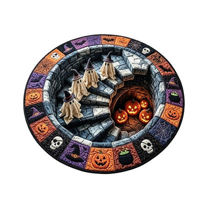 🔥HOT SALE 50%OFF👻3D Haunted Staircase Round Rug – Spooky Halloween Optical Illusion