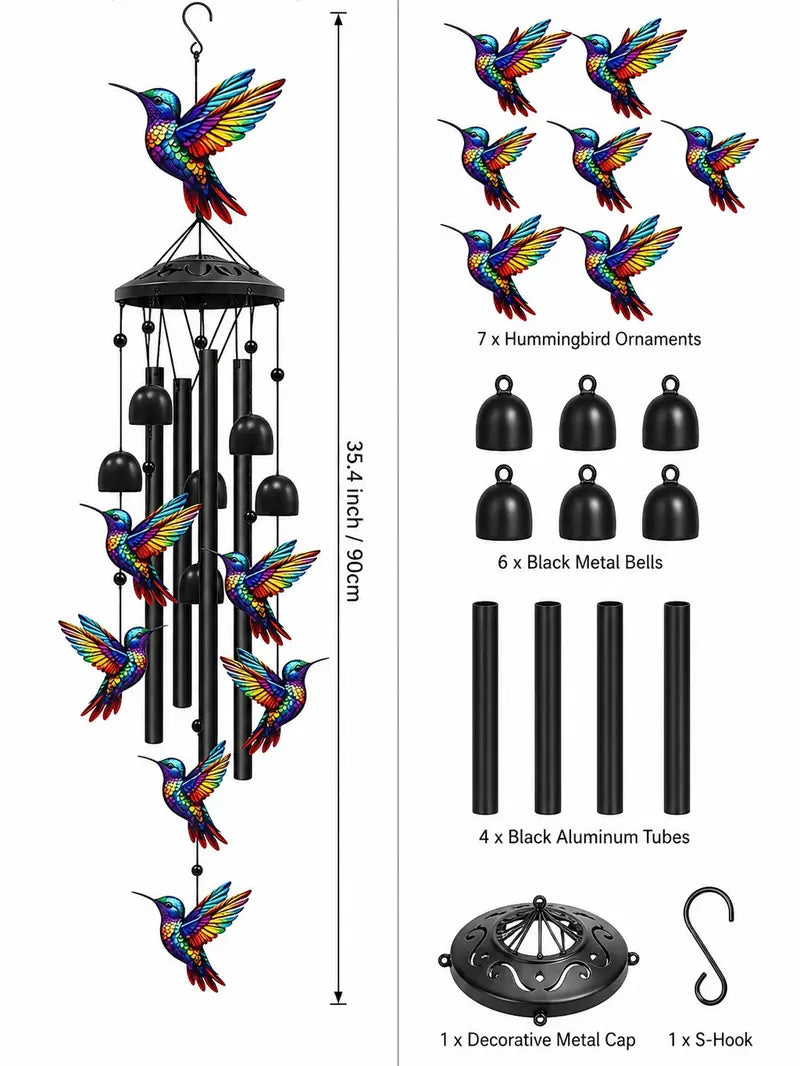 🌈55% OFF TODAY🛡️Hummingbird Memorial Wind Chime with Bells – Colorful Rainbow Outdoor Decor 🎐