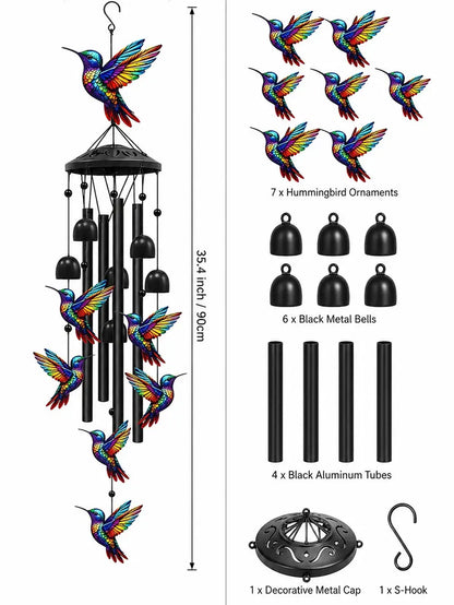 🌈55% OFF TODAY🛡️Hummingbird Memorial Wind Chime with Bells – Colorful Rainbow Outdoor Decor 🎐
