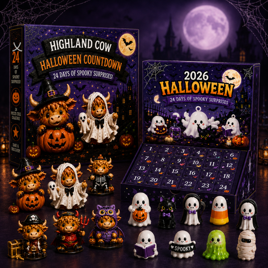 🔥 50% OFF | 24-Day Halloween Countdown Calendar 🎃 Highland Cow & Cute Ghost Editions 👻