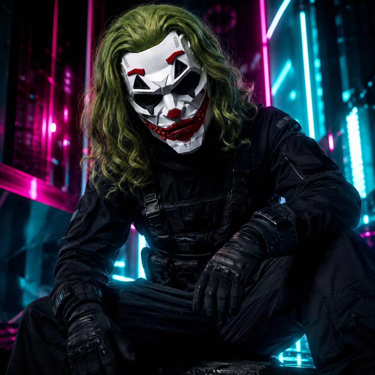 🤡Cyberpunk Clown Mask with Cosplay Clown Costume Party Props Halloween🤡