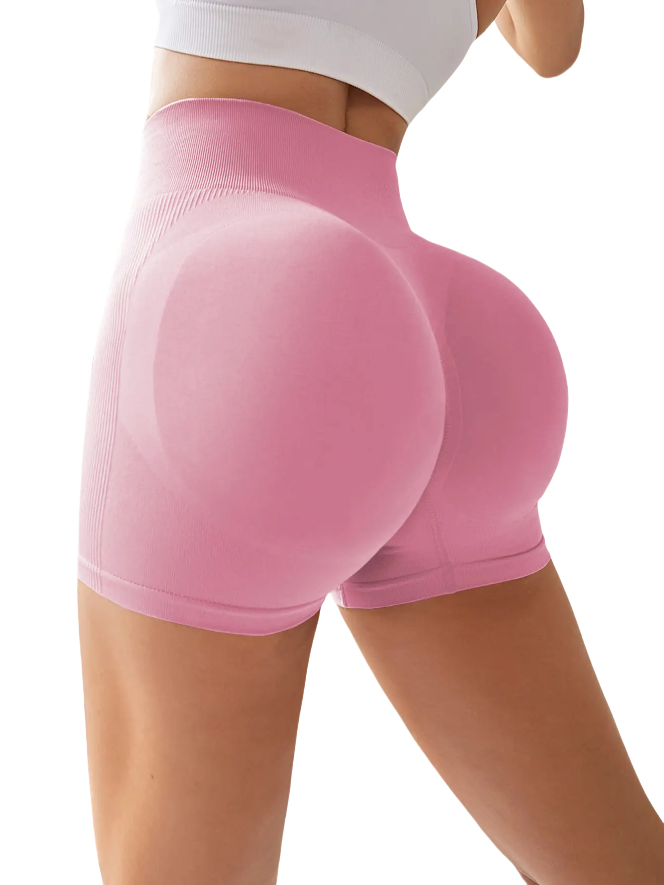High Waist Tummy Control Side-Ribbed Butt-Lifting Seamless Shorts, Lightweighted Summer Shorts,  Stretchy Womenswear Bottom Peachy Shorts