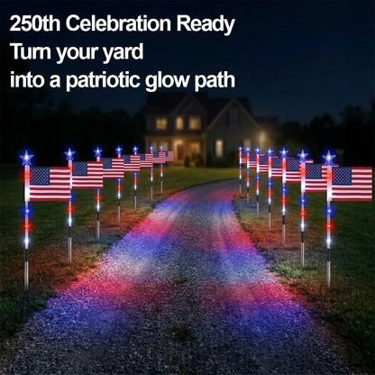 🔥Last Day: 49% OFF🔥8 Solar American Flag Pathway Lights – Red, White & Blue Yard Glow for 250th Independence Celebration 🇺🇸✨