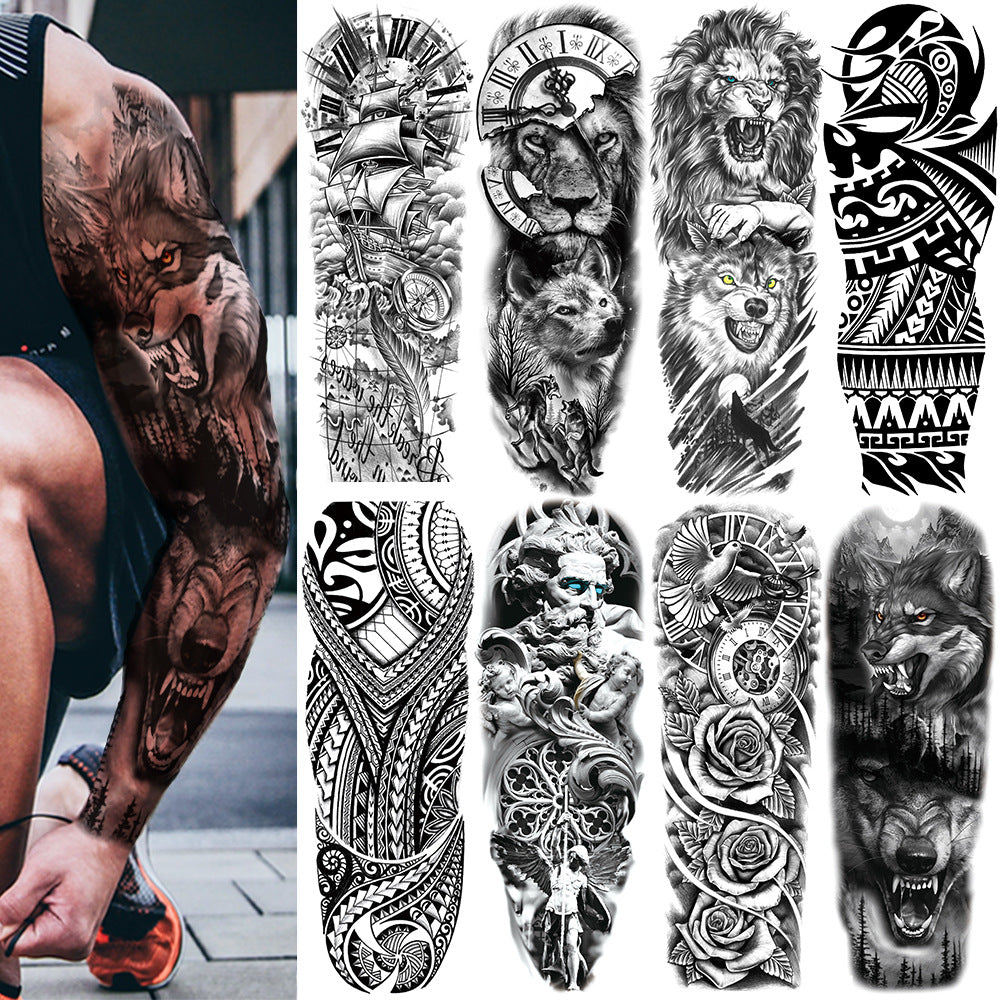 🔥HOT SALE 55% OFF🆒72 Sheets Large Black Temporary Tattoo Stickers - Tribal Wolves, Tigers, Lions, Snakes, Skulls