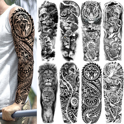 🔥HOT SALE 55% OFF🆒72 Sheets Large Black Temporary Tattoo Stickers - Tribal Wolves, Tigers, Lions, Snakes, Skulls
