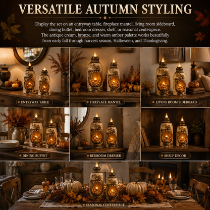 Vintage Lighted Pumpkin Lantern – Distressed Farmhouse Fall Decor with Warm Amber Glow