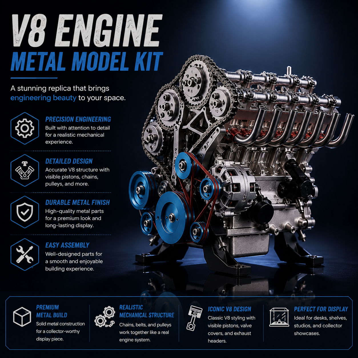 🏁 BEST SELLER 🔥 Miniature V8 Small-Block Engine Model Kitl Kit🛠️