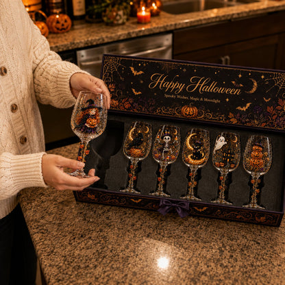 🔥LAST DAY 50% OFF - 🎁 Halloween 3D Wine Glass Collection Gift Box Set – 6 Spooky Collectible Designs 🎃🍷