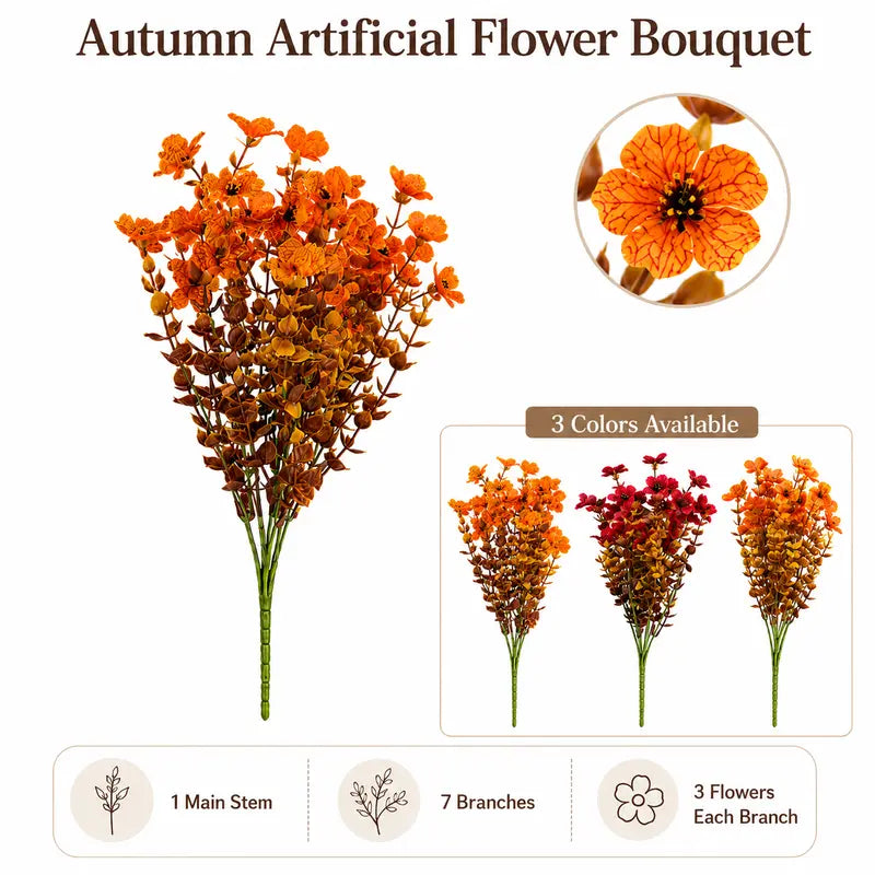 🎃 Fall Artificial Flowers – UV-Resistant Colorful Bouquet for Home, Garden, Wedding & Party Decor