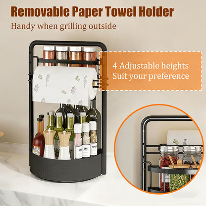 Rotating Spice Rack with Paper Towel Holder🧂🍳 2-Tier Lazy Susan Seasoning Organizer for Kitchen Countertop
