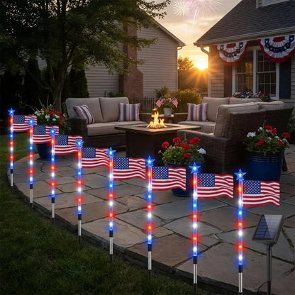 🔥Last Day: 49% OFF🔥8 Solar American Flag Pathway Lights – Red, White & Blue Yard Glow for 250th Independence Celebration 🇺🇸✨