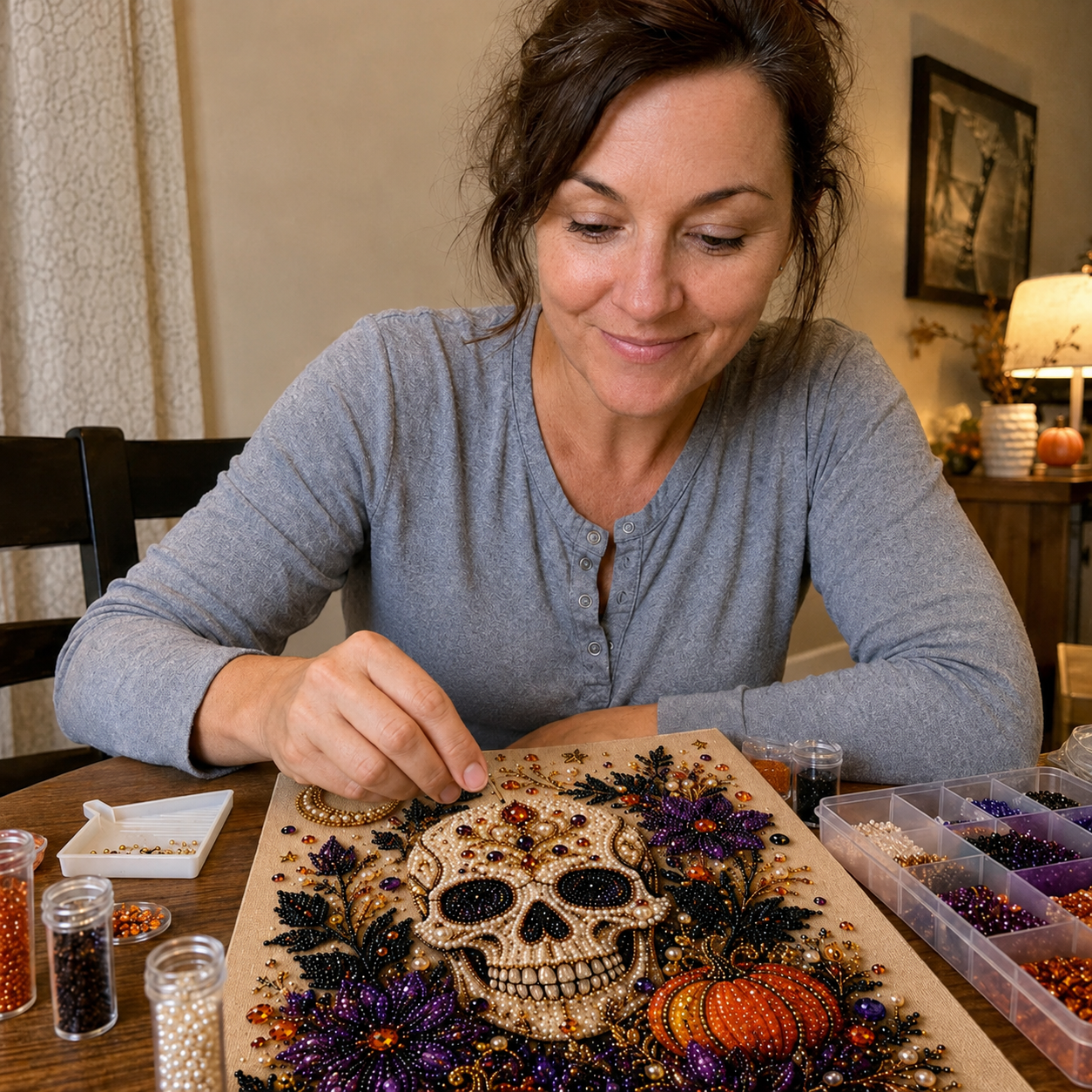 💥 Last Day 49% OFF – 👻✨ Halloween Pearl Art DIY Kit – Turn Tiny Pearls into Spooky-Cute Magic