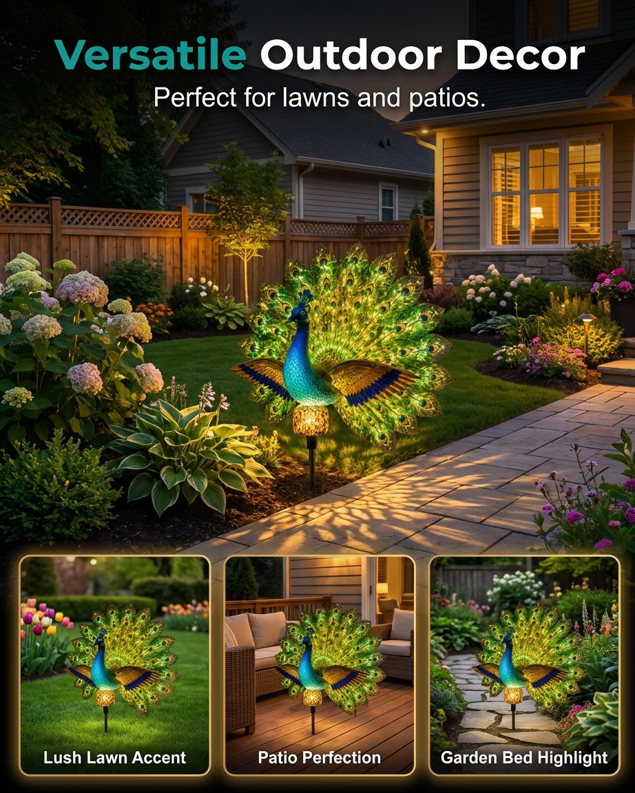 💥SAVE 50%🦚 Dynamic Light Shadow Solar Peacock Garden Sculpture, Waterproof Outdoor Yard LED Decor Statue