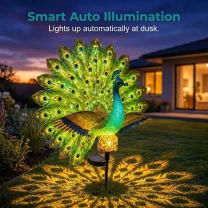 💥SAVE 50%🦚 Dynamic Light Shadow Solar Peacock Garden Sculpture, Waterproof Outdoor Yard LED Decor Statue