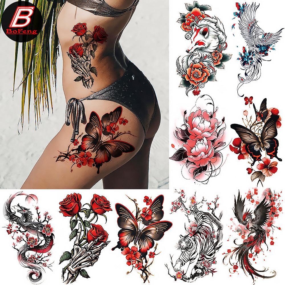 🔥HOT SALE 55% OFF🆒72 Sheets Large Black Temporary Tattoo Stickers - Tribal Wolves, Tigers, Lions, Snakes, Skulls