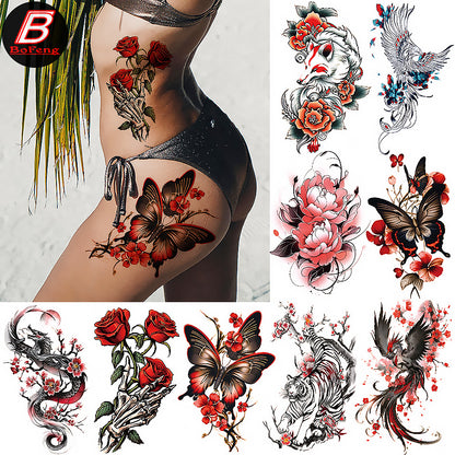 🔥HOT SALE 55% OFF🆒72 Sheets Large Black Temporary Tattoo Stickers - Tribal Wolves, Tigers, Lions, Snakes, Skulls