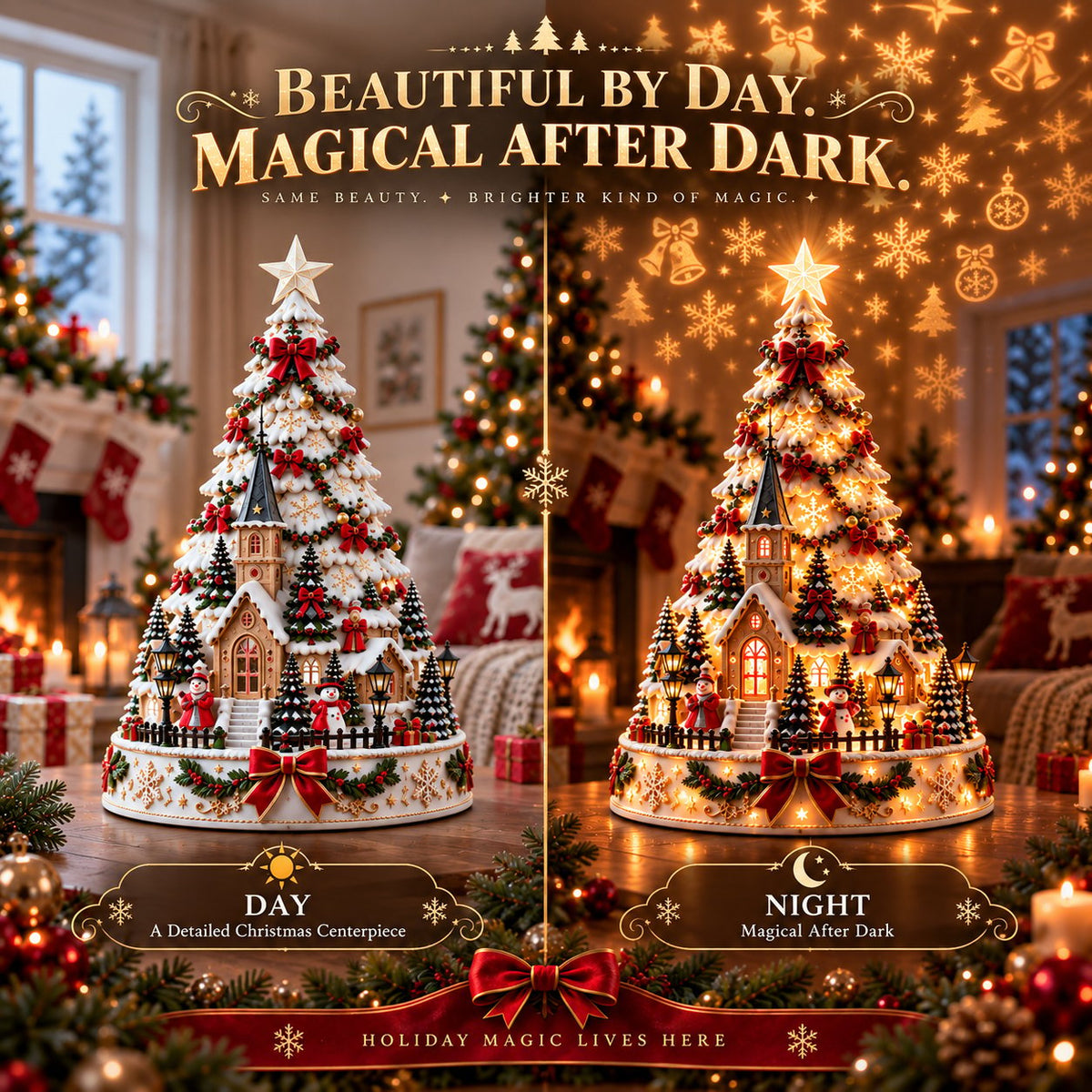 🔥HOT SALE🔥🏆 60,000+ Sold🎄Christmas Village Projection Centerpiece – 4 Themed Villages