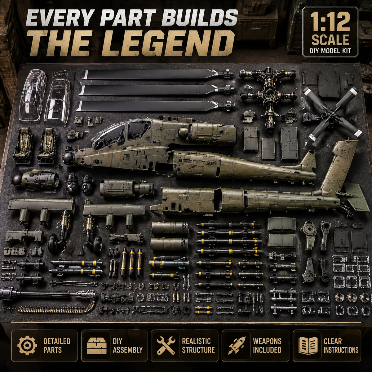 🚁Apache Attack Helicopter Model Kit – Build Your Own Military Aviation Legend