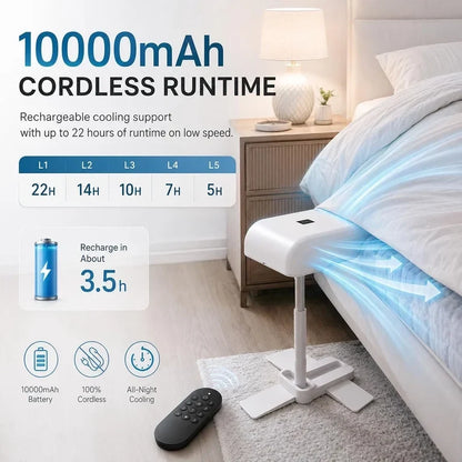 🛏️ Bed Cooling Fan – ❄️ Cordless Under-Duvet Sleep Fan with 5 Speeds & Adjustable Height