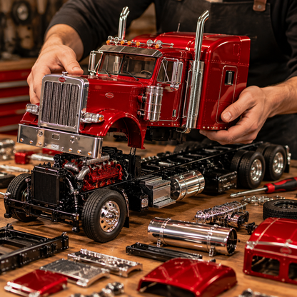 🚛 Candy Apple Red American Truck Model Kit – Build Your Own Classic Semi Truck