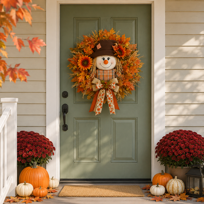 🔥🍁 Fall Favorite – Lighted Scarecrow Front Door Wreath & Free Shipping