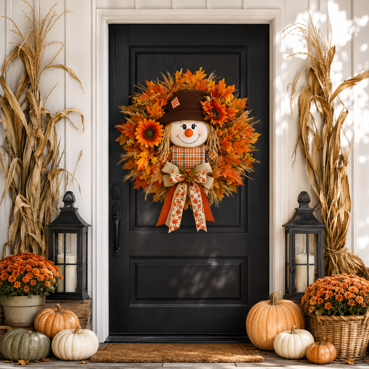 🔥🍁 Fall Favorite – Lighted Scarecrow Front Door Wreath & Free Shipping