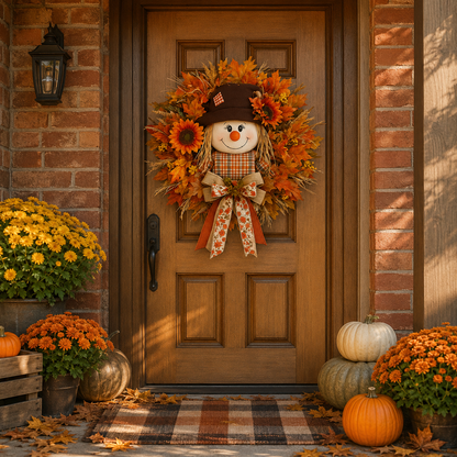 🍂🌻Lighted Scarecrow Fall Wreath for Front Door