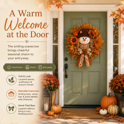 🔥🍁 Fall Favorite – Lighted Scarecrow Front Door Wreath & Free Shipping