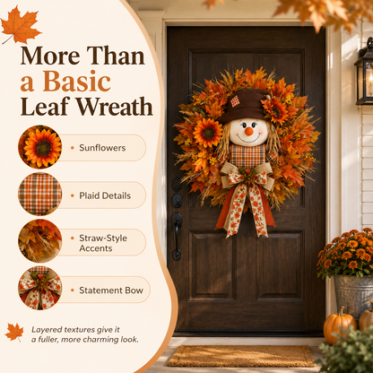 🔥🍁 Fall Favorite – Lighted Scarecrow Front Door Wreath & Free Shipping