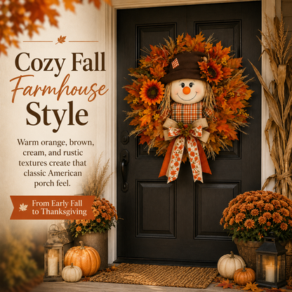 🍂🌻Lighted Scarecrow Fall Wreath for Front Door