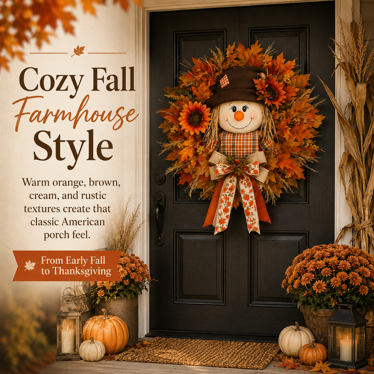 🔥🍁 Fall Favorite – Lighted Scarecrow Front Door Wreath & Free Shipping