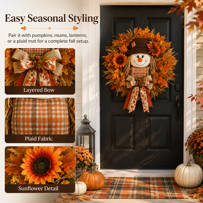 🔥🍁 Fall Favorite – Lighted Scarecrow Front Door Wreath & Free Shipping