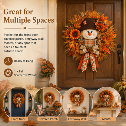 🔥🍁 Fall Favorite – Lighted Scarecrow Front Door Wreath & Free Shipping