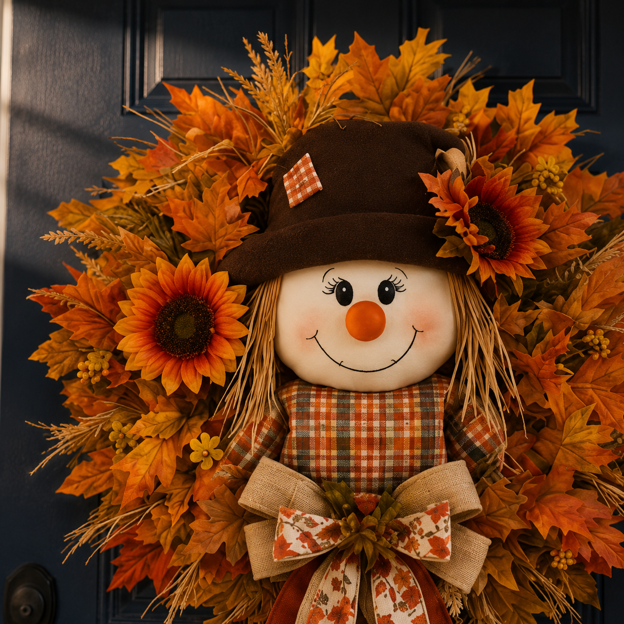 🔥🍁 Fall Favorite – Lighted Scarecrow Front Door Wreath & Free Shipping