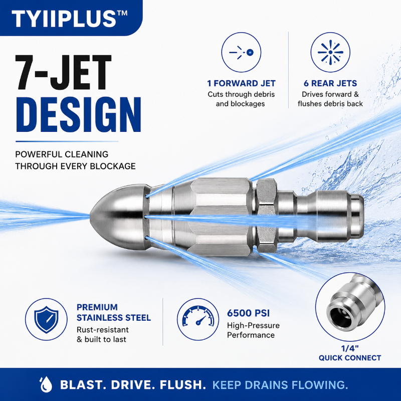 🚿 6500 PSI Sewer Jetter Nozzle – 1/4" Quick Connect Drain Cleaning Attachment