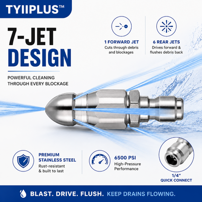 🚿 6500 PSI Sewer Jetter Nozzle – 1/4" Quick Connect Drain Cleaning Attachment